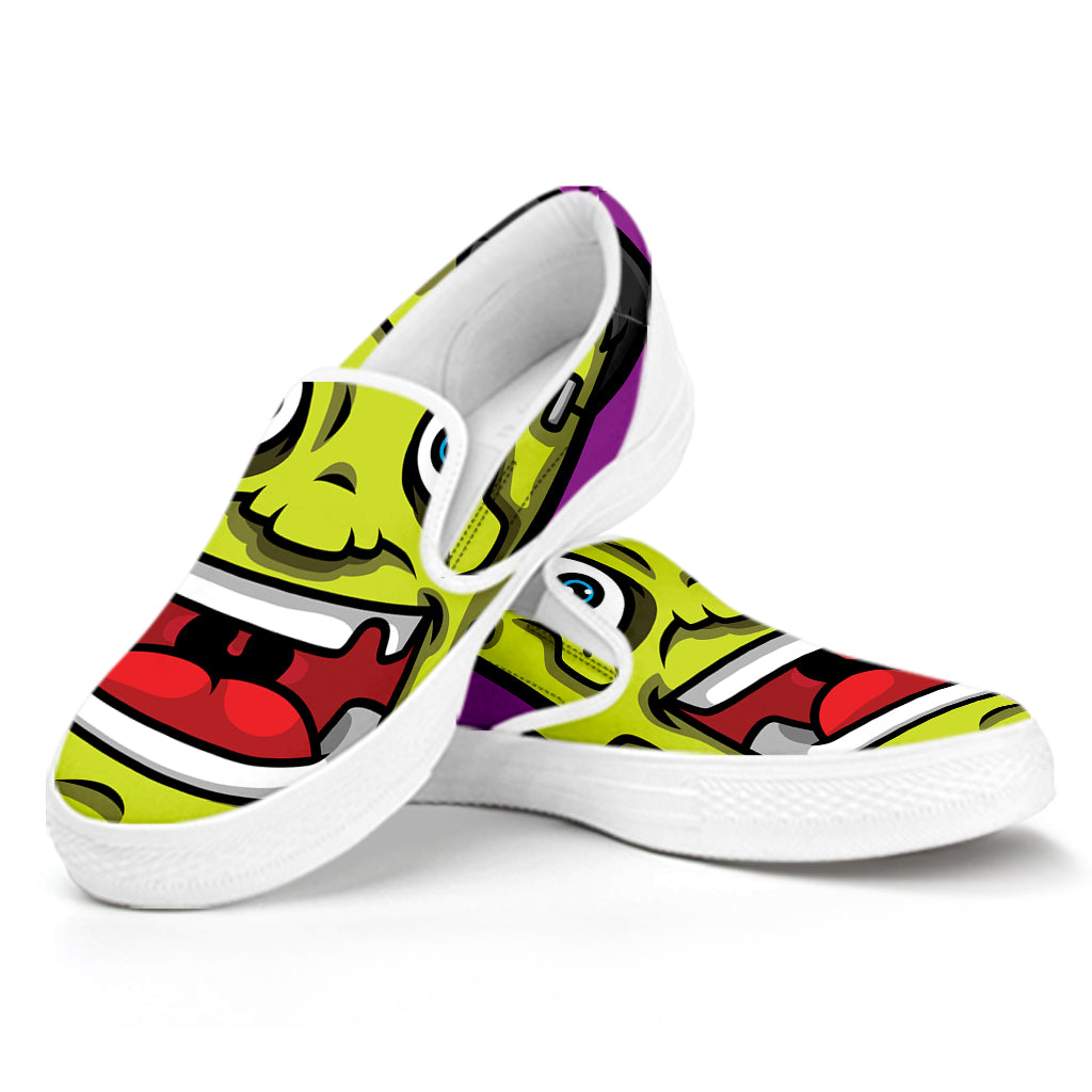 Cartoon Frankenstein Print White Slip On Shoes