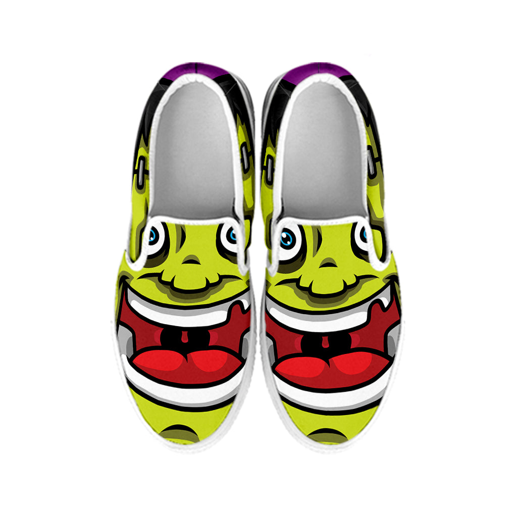 Cartoon Frankenstein Print White Slip On Shoes