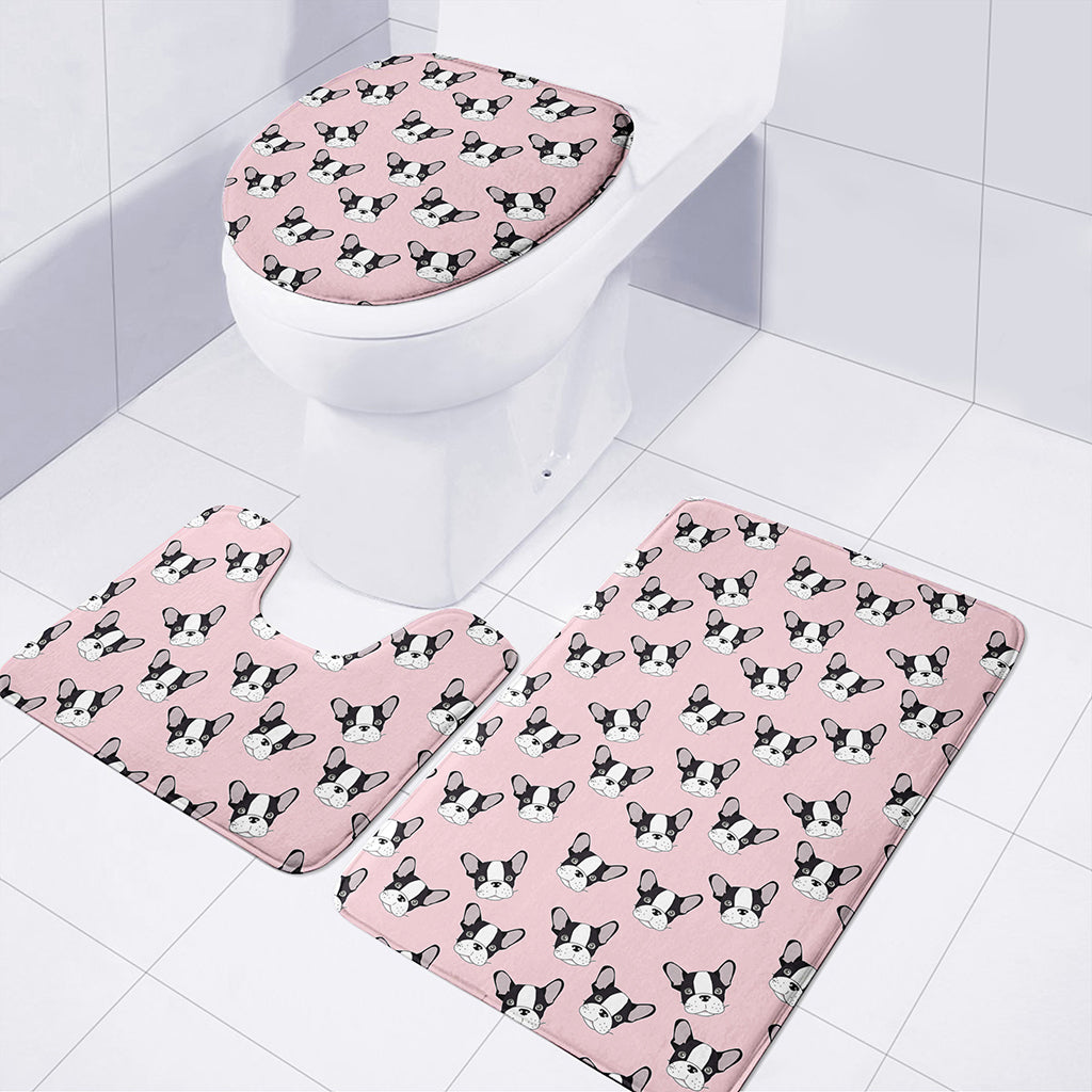 Cartoon French Bulldog Pattern Print 3 Piece Bath Mat Set