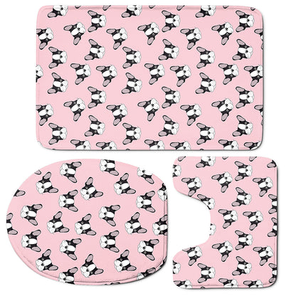 Cartoon French Bulldog Pattern Print 3 Piece Bath Mat Set