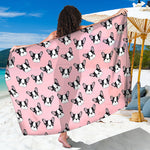Cartoon French Bulldog Pattern Print Beach Sarong Wrap