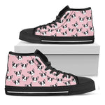 Cartoon French Bulldog Pattern Print Black High Top Shoes