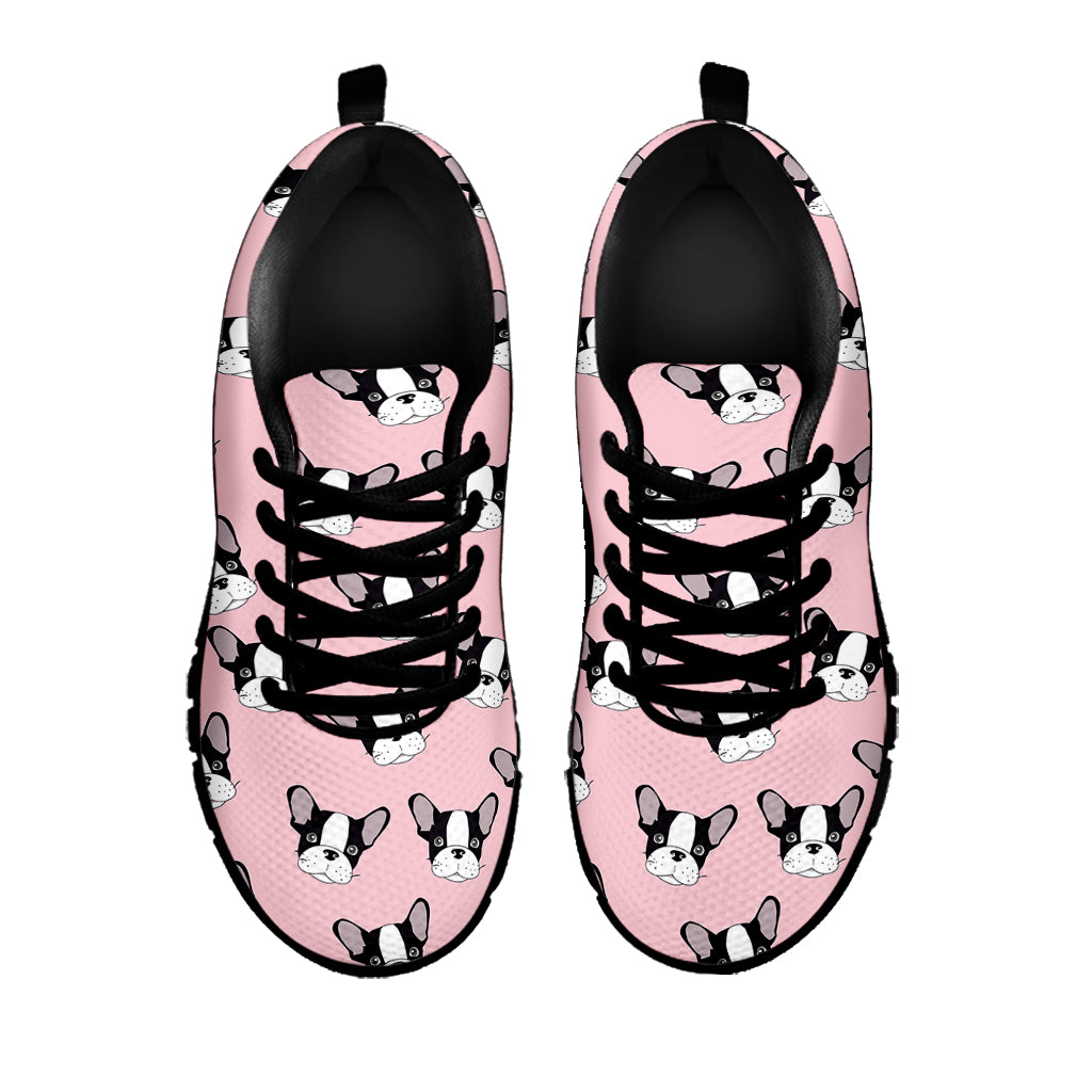 Cartoon French Bulldog Pattern Print Black Sneakers