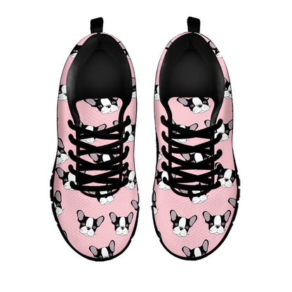 Cartoon French Bulldog Pattern Print Black Sneakers