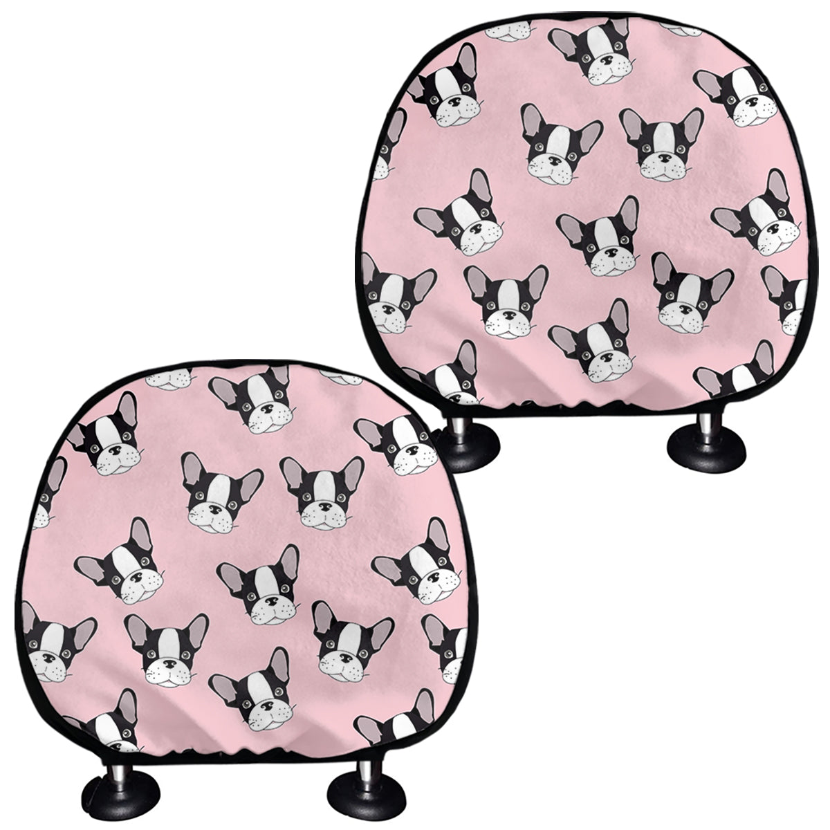Cartoon French Bulldog Pattern Print Car Headrest Covers