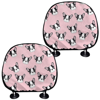 Cartoon French Bulldog Pattern Print Car Headrest Covers
