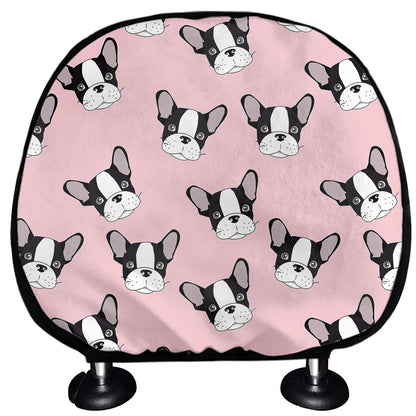 Cartoon French Bulldog Pattern Print Car Headrest Covers