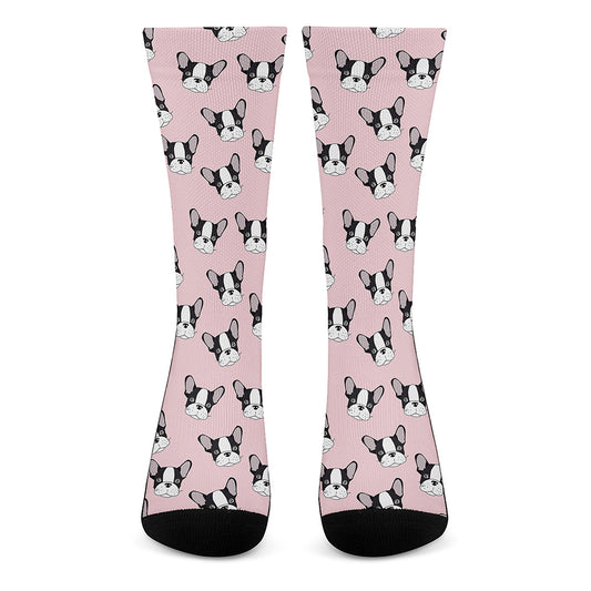 Cartoon French Bulldog Pattern Print Crew Socks