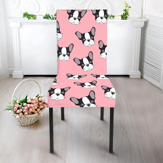 Cartoon French Bulldog Pattern Print Dining Chair Slipcover