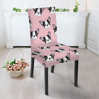 Cartoon French Bulldog Pattern Print Dining Chair Slipcover