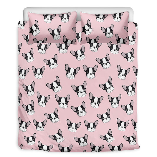 Cartoon French Bulldog Pattern Print Duvet Cover Bedding Set