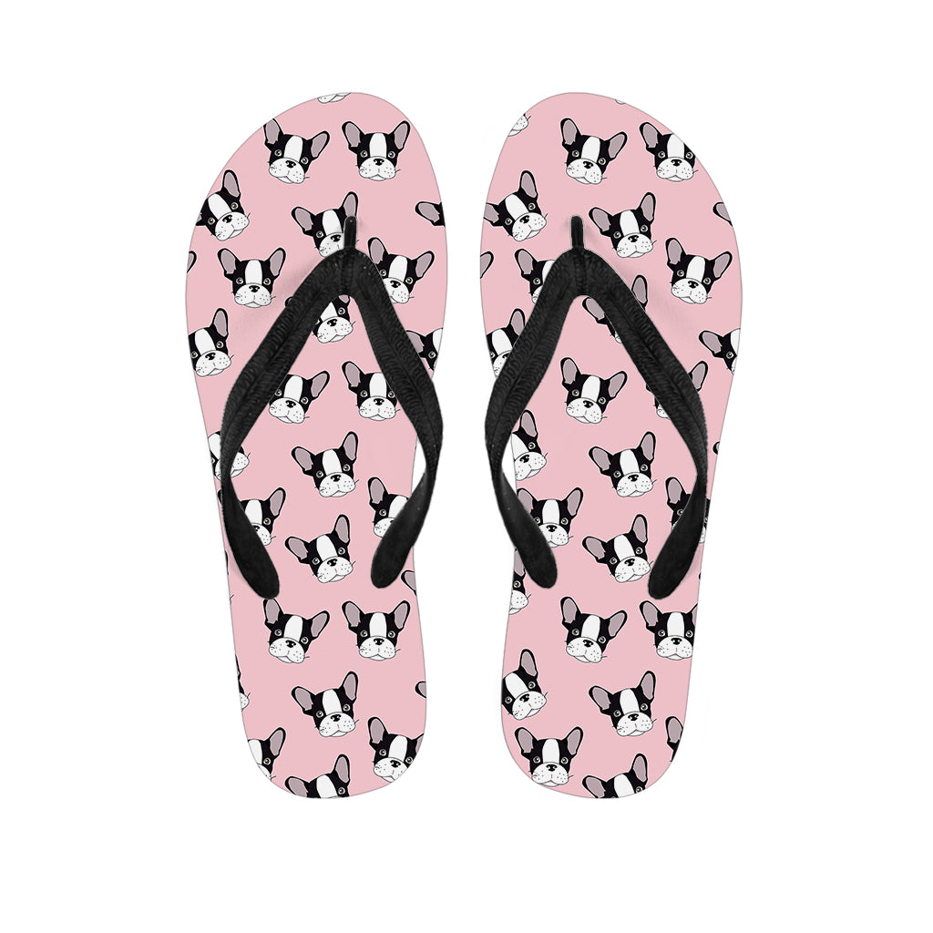 Cartoon French Bulldog Pattern Print Flip Flops