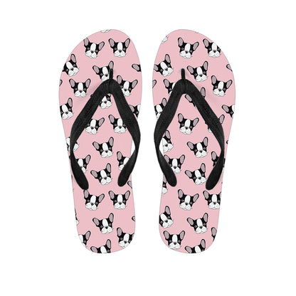 Cartoon French Bulldog Pattern Print Flip Flops