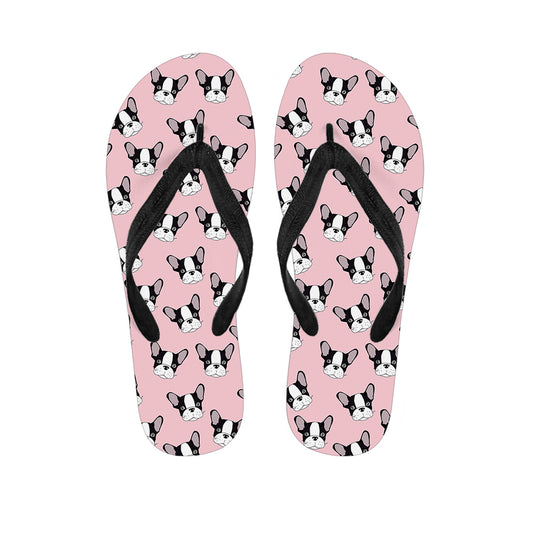 Cartoon French Bulldog Pattern Print Flip Flops