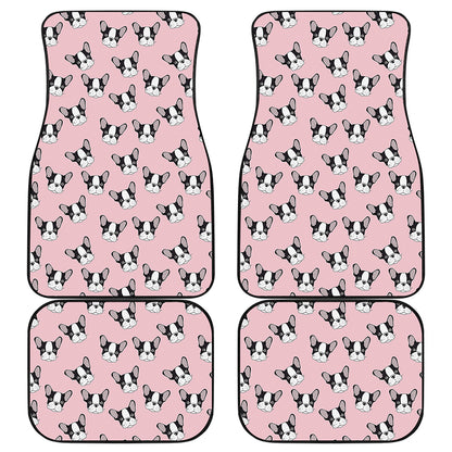 Cartoon French Bulldog Pattern Print Front and Back Car Floor Mats