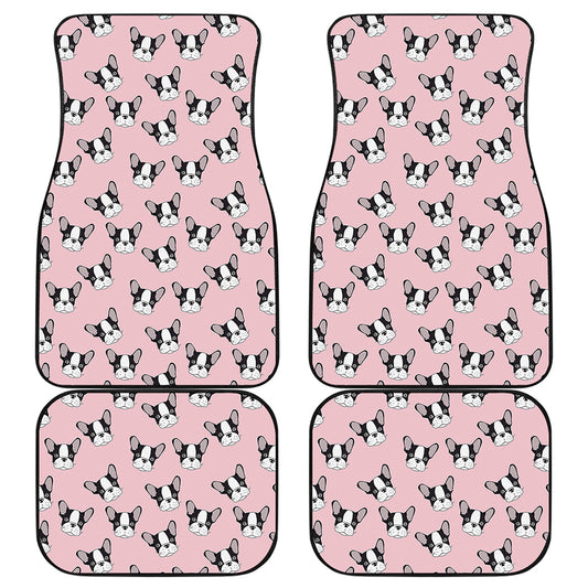 Cartoon French Bulldog Pattern Print Front and Back Car Floor Mats