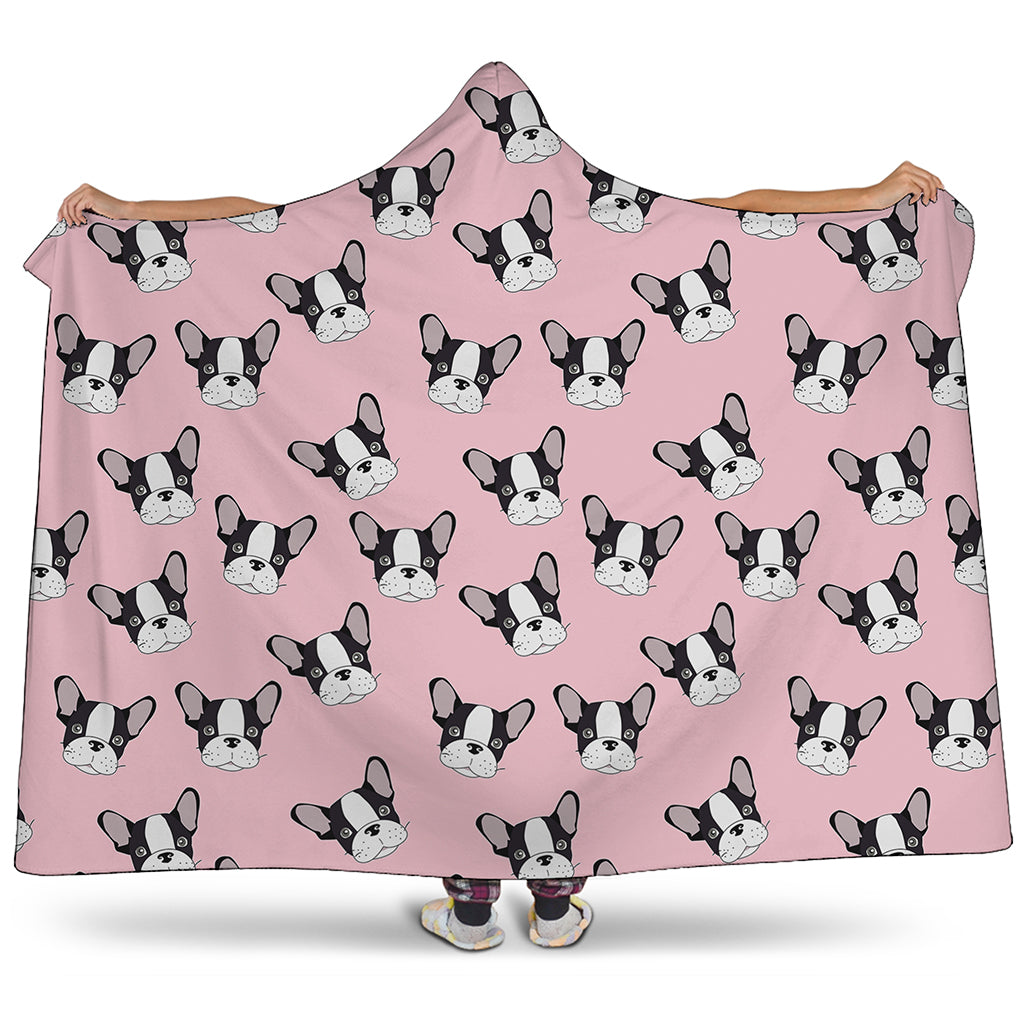 Cartoon French Bulldog Pattern Print Hooded Blanket