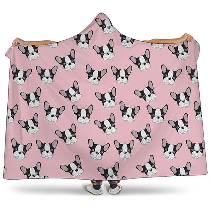Cartoon French Bulldog Pattern Print Hooded Blanket