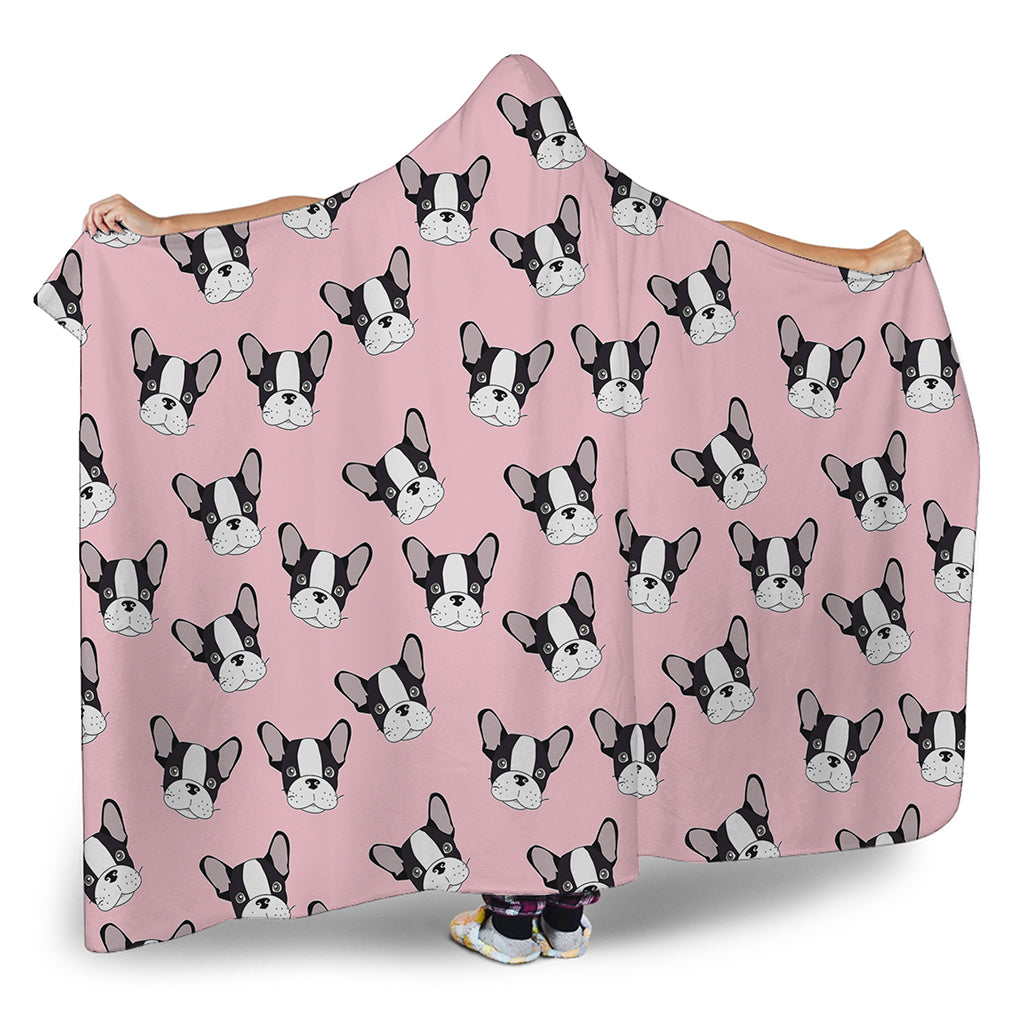 Cartoon French Bulldog Pattern Print Hooded Blanket