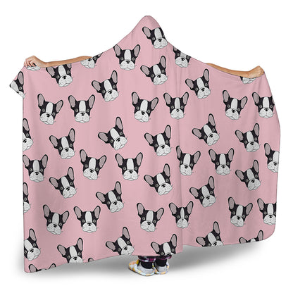 Cartoon French Bulldog Pattern Print Hooded Blanket