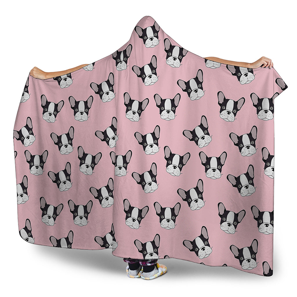 Cartoon French Bulldog Pattern Print Hooded Blanket