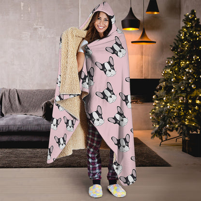 Cartoon French Bulldog Pattern Print Hooded Blanket