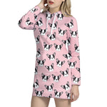 Cartoon French Bulldog Pattern Print Hoodie Dress