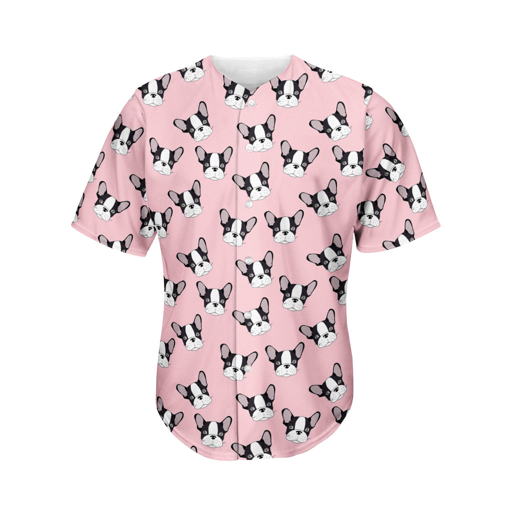 Cartoon French Bulldog Pattern Print Men's Baseball Jersey