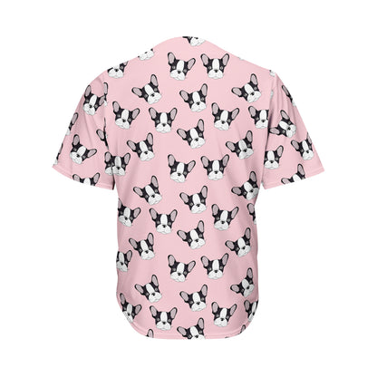 Cartoon French Bulldog Pattern Print Men's Baseball Jersey