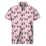 Cartoon French Bulldog Pattern Print Men's Short Sleeve Shirt