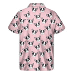 Cartoon French Bulldog Pattern Print Men's Short Sleeve Shirt