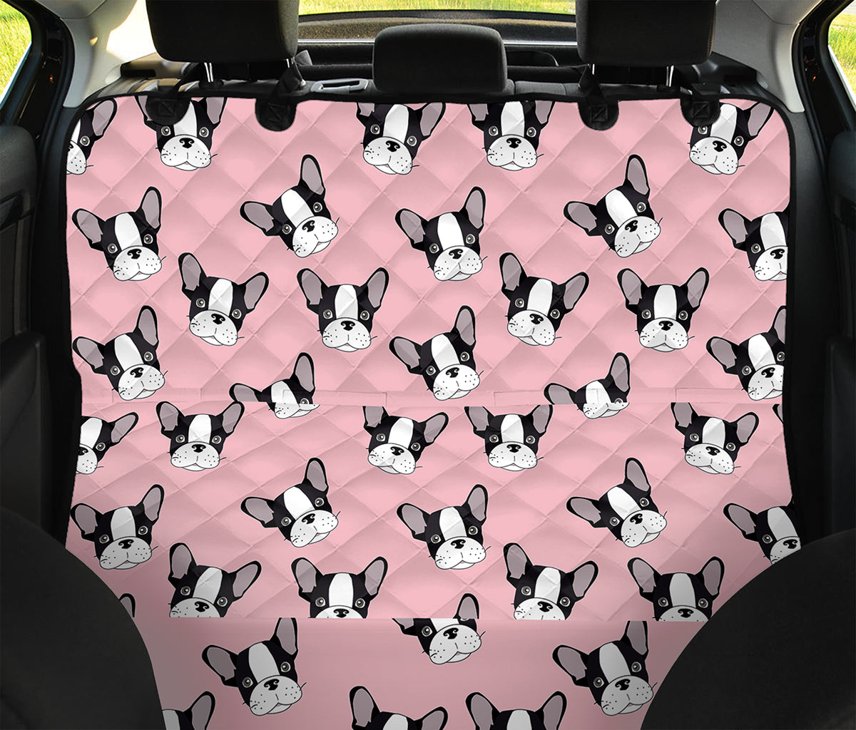 Cartoon French Bulldog Pattern Print Pet Car Back Seat Cover