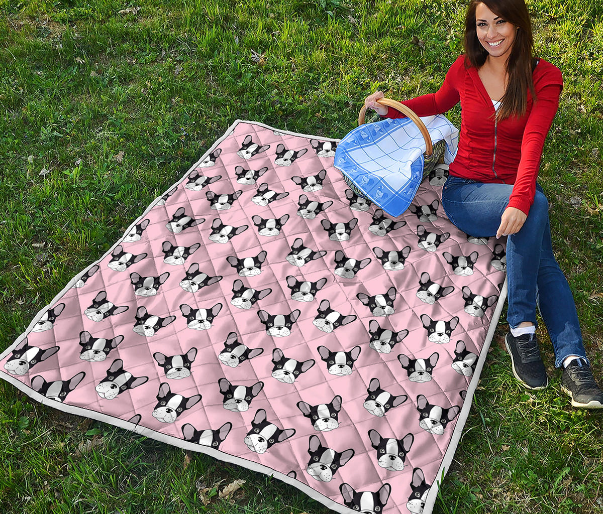 Cartoon French Bulldog Pattern Print Quilt
