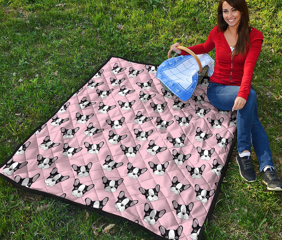 Cartoon French Bulldog Pattern Print Quilt
