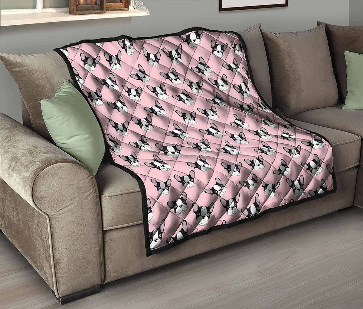 Cartoon French Bulldog Pattern Print Quilt