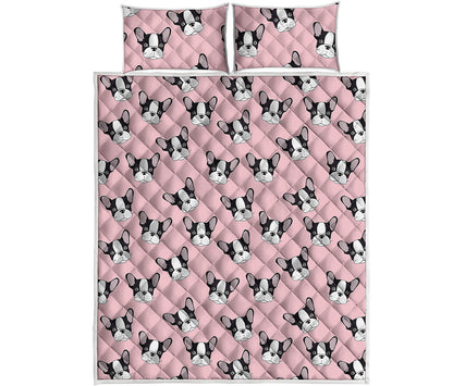 Cartoon French Bulldog Pattern Print Quilt Bed Set