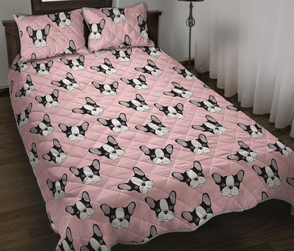 Cartoon French Bulldog Pattern Print Quilt Bed Set