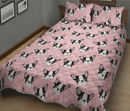 Cartoon French Bulldog Pattern Print Quilt Bed Set