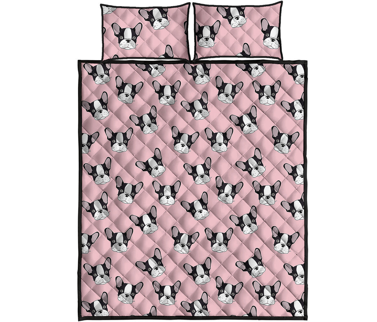 Cartoon French Bulldog Pattern Print Quilt Bed Set