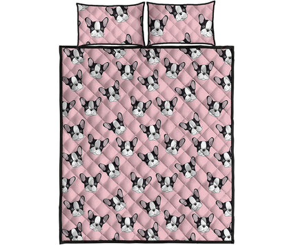 Cartoon French Bulldog Pattern Print Quilt Bed Set