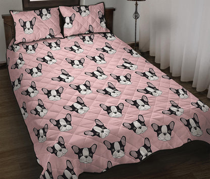 Cartoon French Bulldog Pattern Print Quilt Bed Set