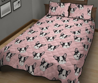 Cartoon French Bulldog Pattern Print Quilt Bed Set