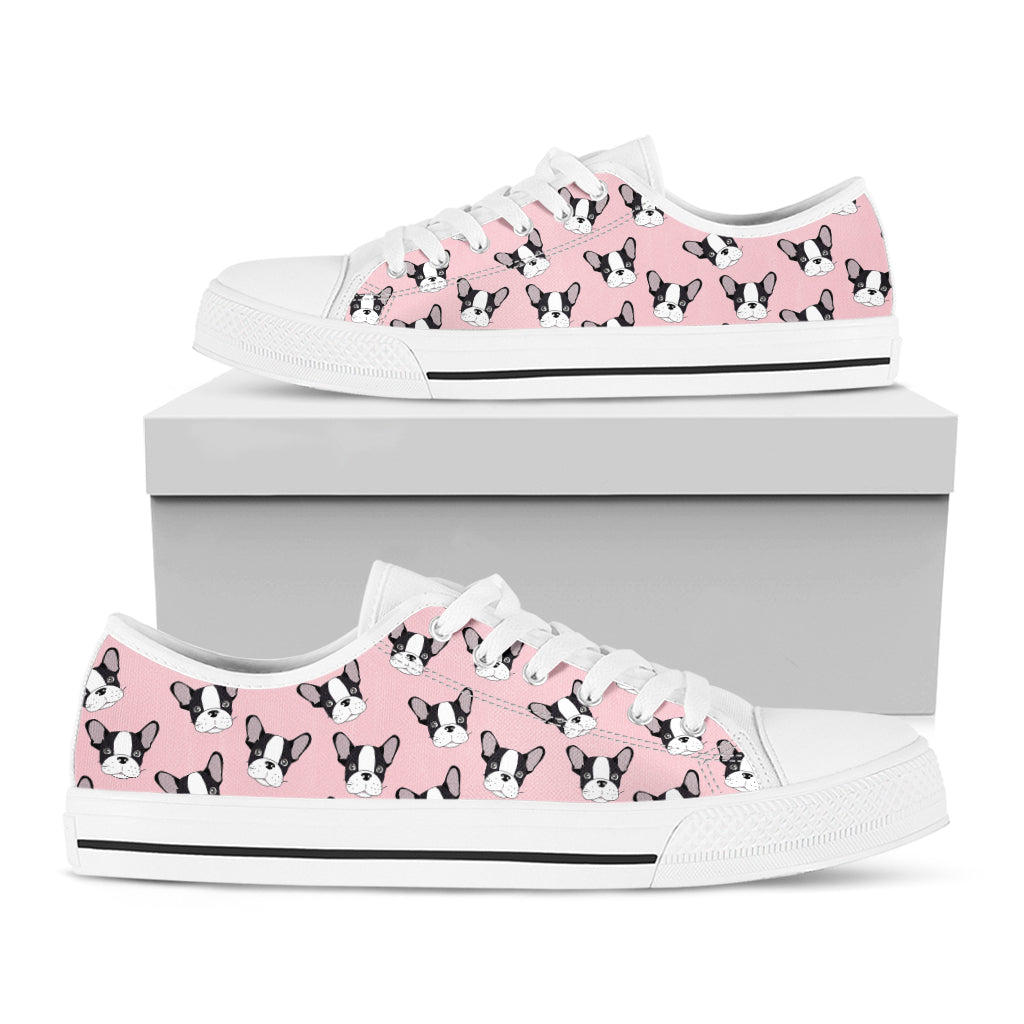 Cartoon French Bulldog Pattern Print White Low Top Shoes