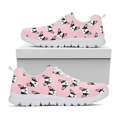 Cartoon French Bulldog Pattern Print White Sneakers