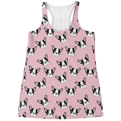 Cartoon French Bulldog Pattern Print Women's Racerback Tank Top
