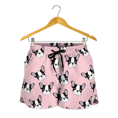 Cartoon French Bulldog Pattern Print Women's Shorts