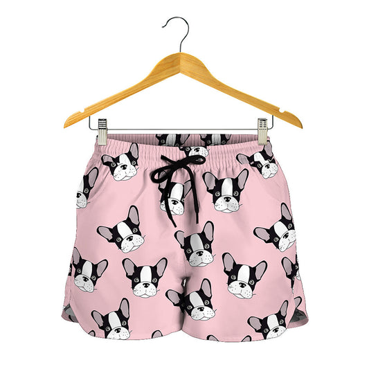 Cartoon French Bulldog Pattern Print Women's Shorts