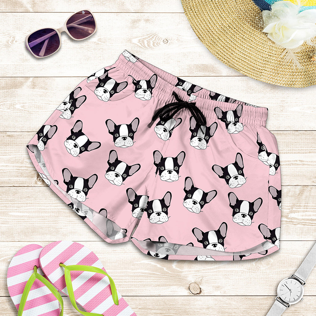 Cartoon French Bulldog Pattern Print Women's Shorts