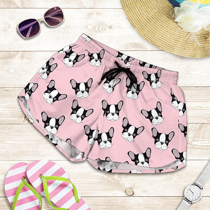 Cartoon French Bulldog Pattern Print Women's Shorts