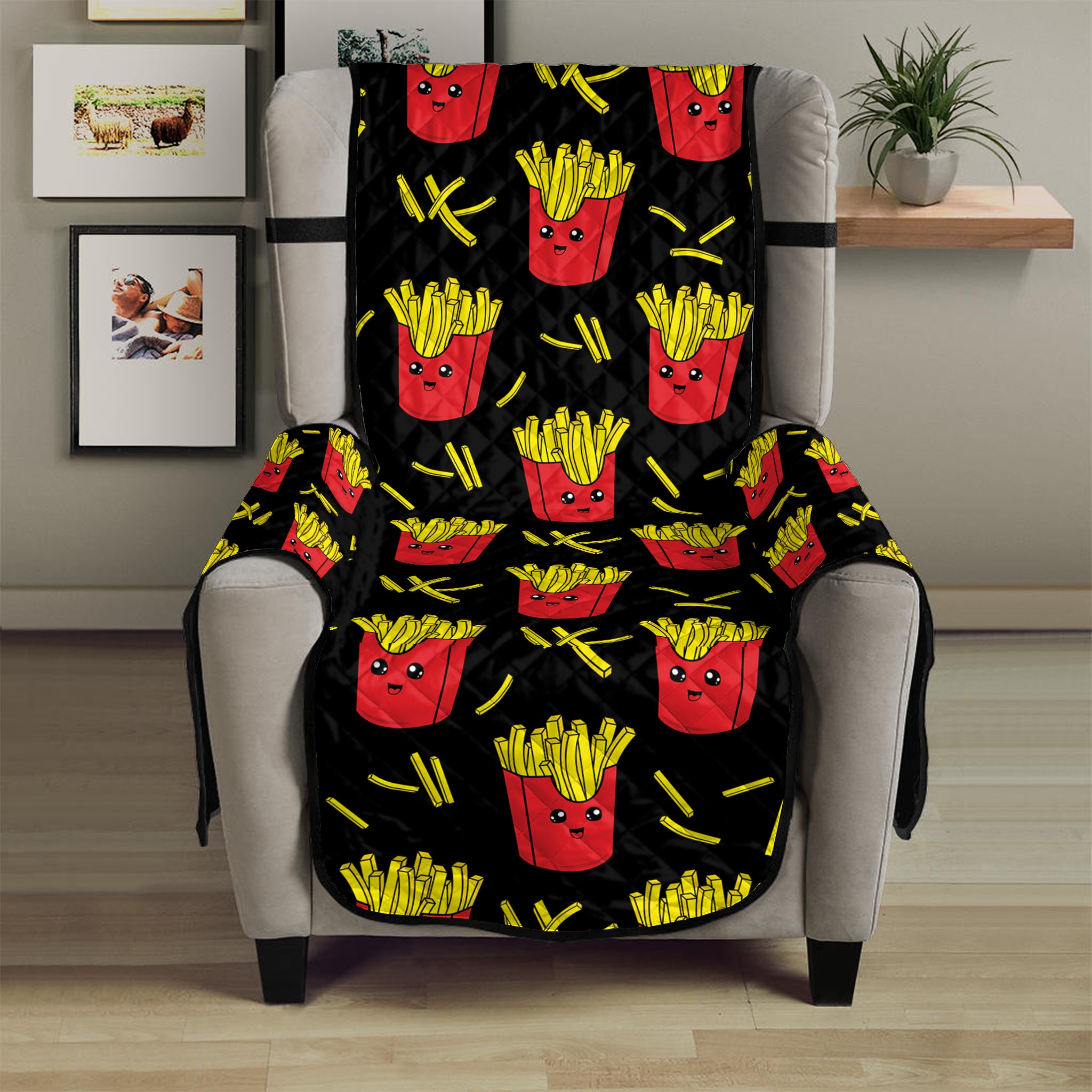 Cartoon French Fries Pattern Print Armchair Protector